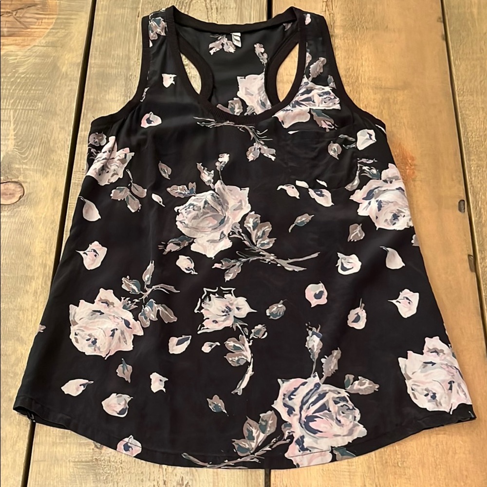 Joie Black Floral Silk Tank S
